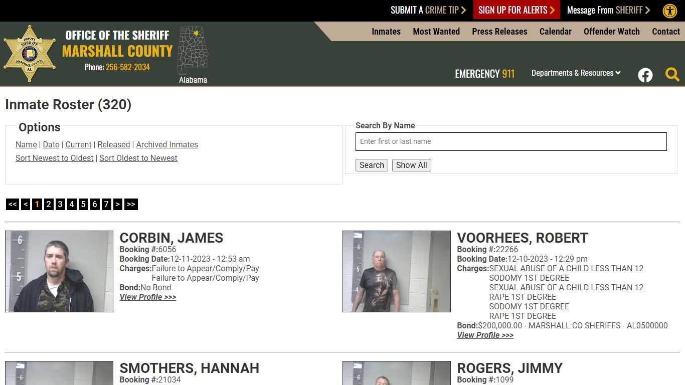 Current Inmates Booking Date Descending - Marshall County Sheriff's Office